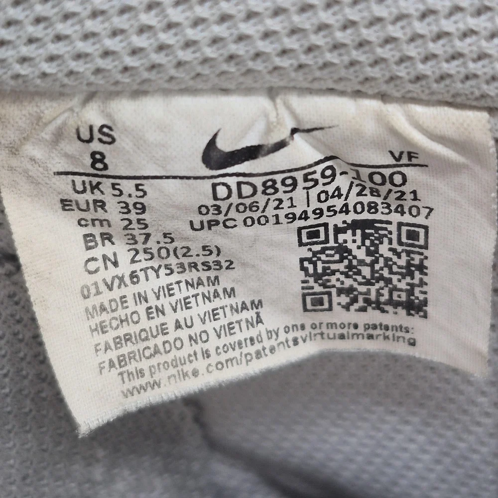 Nike Air Force 1 Shoes Womens Size 8 White Leather Low Top Sneakers DD8959-100